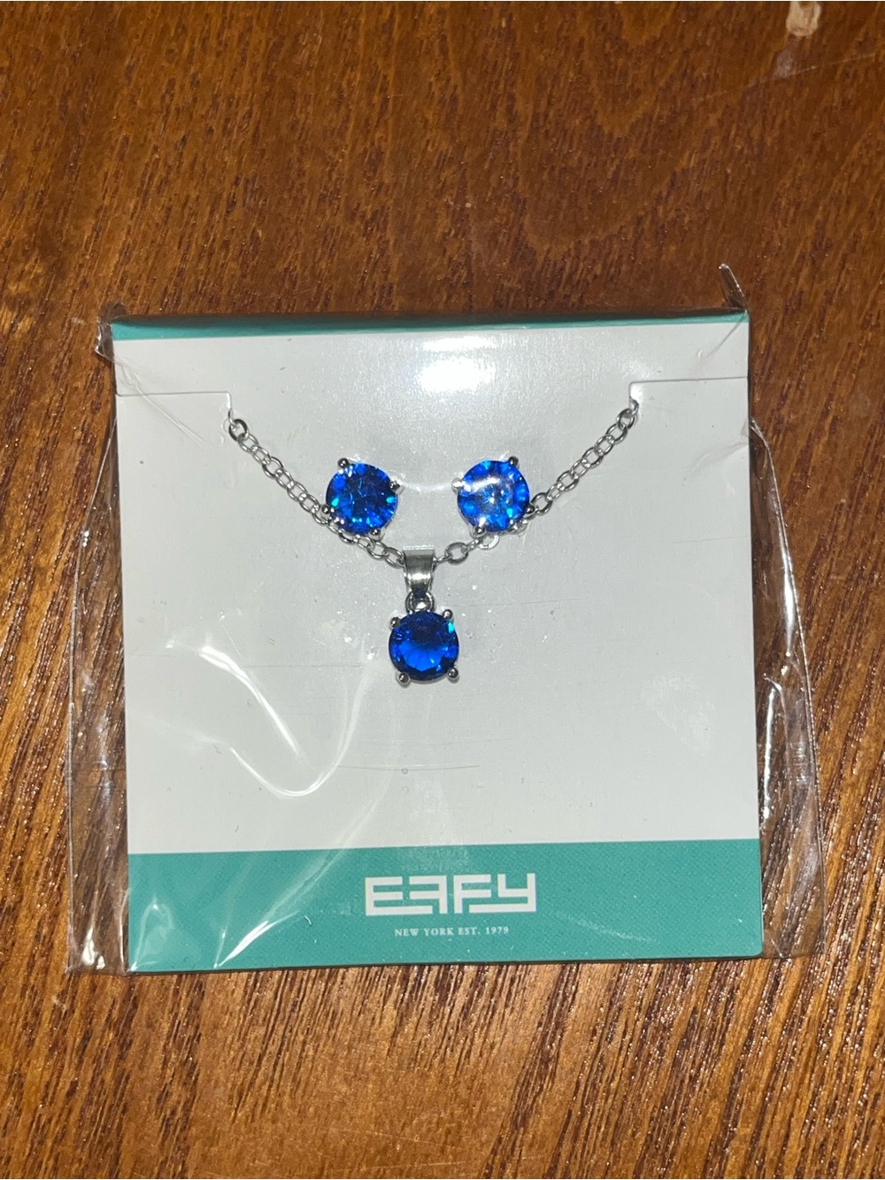 Effy Silver Tone Blue Crystal 3-Stone Round Pendant Necklace Cable Chain